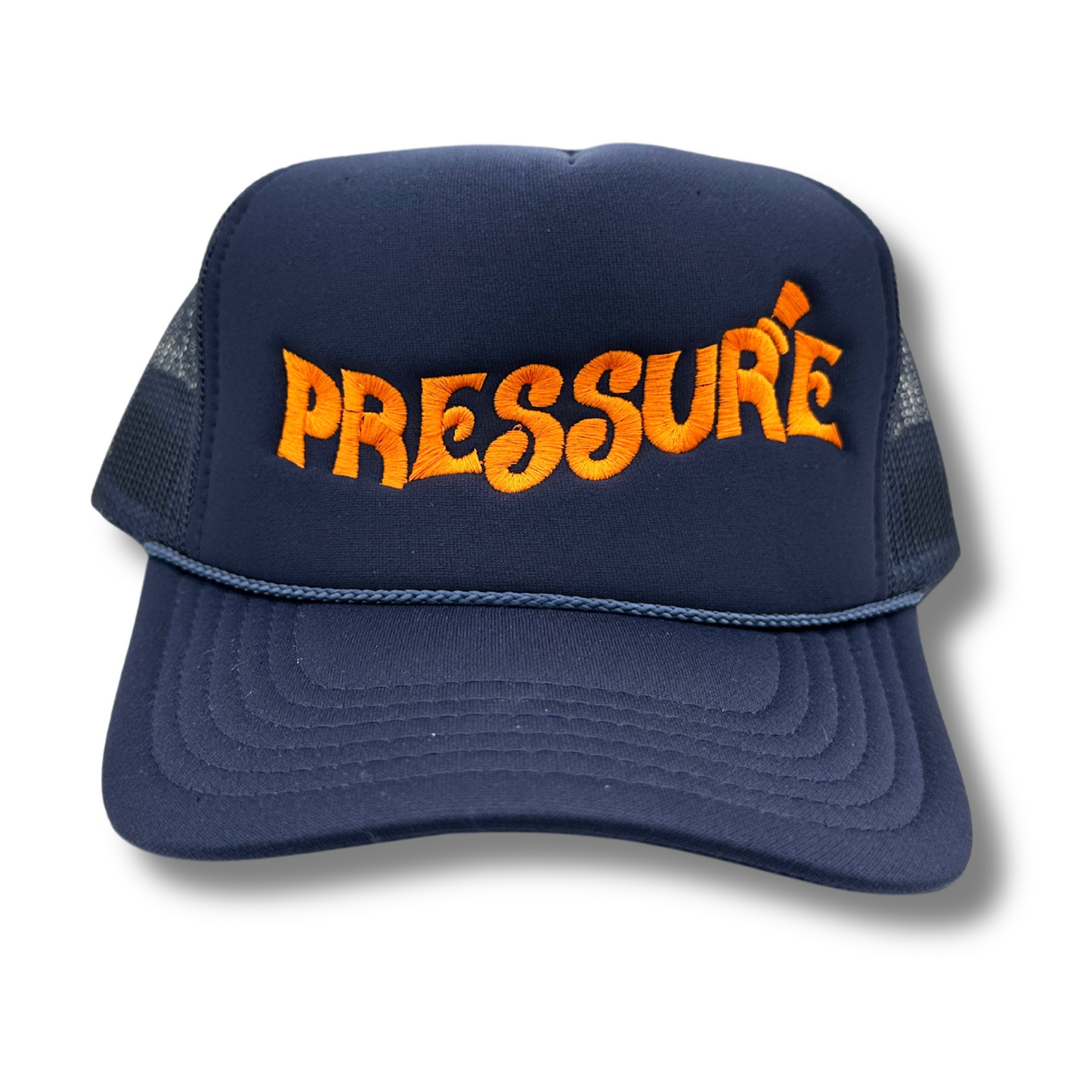 Pressure Trucker Hat-Navy Blue/Orange Stitch