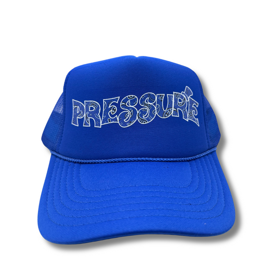 Pressure Trucker Hats-Blue Bandana