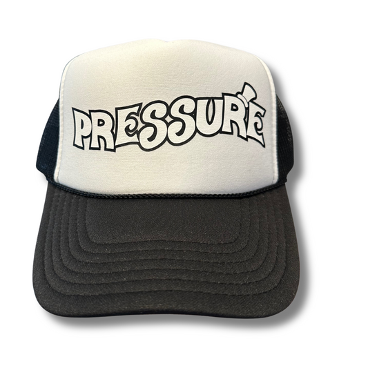 Pressure Trucker Hat-Black/White on White